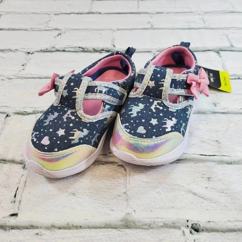 INFANT Blue and Silver Unicorn Baby Sneakers. Girls Baby Shoes. - Picture 2 of 10